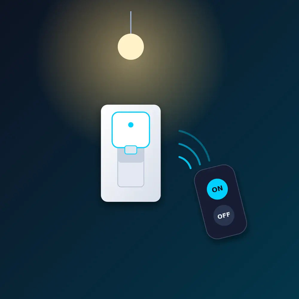 Wireless button pusher mounted on a wall light switch with remote control